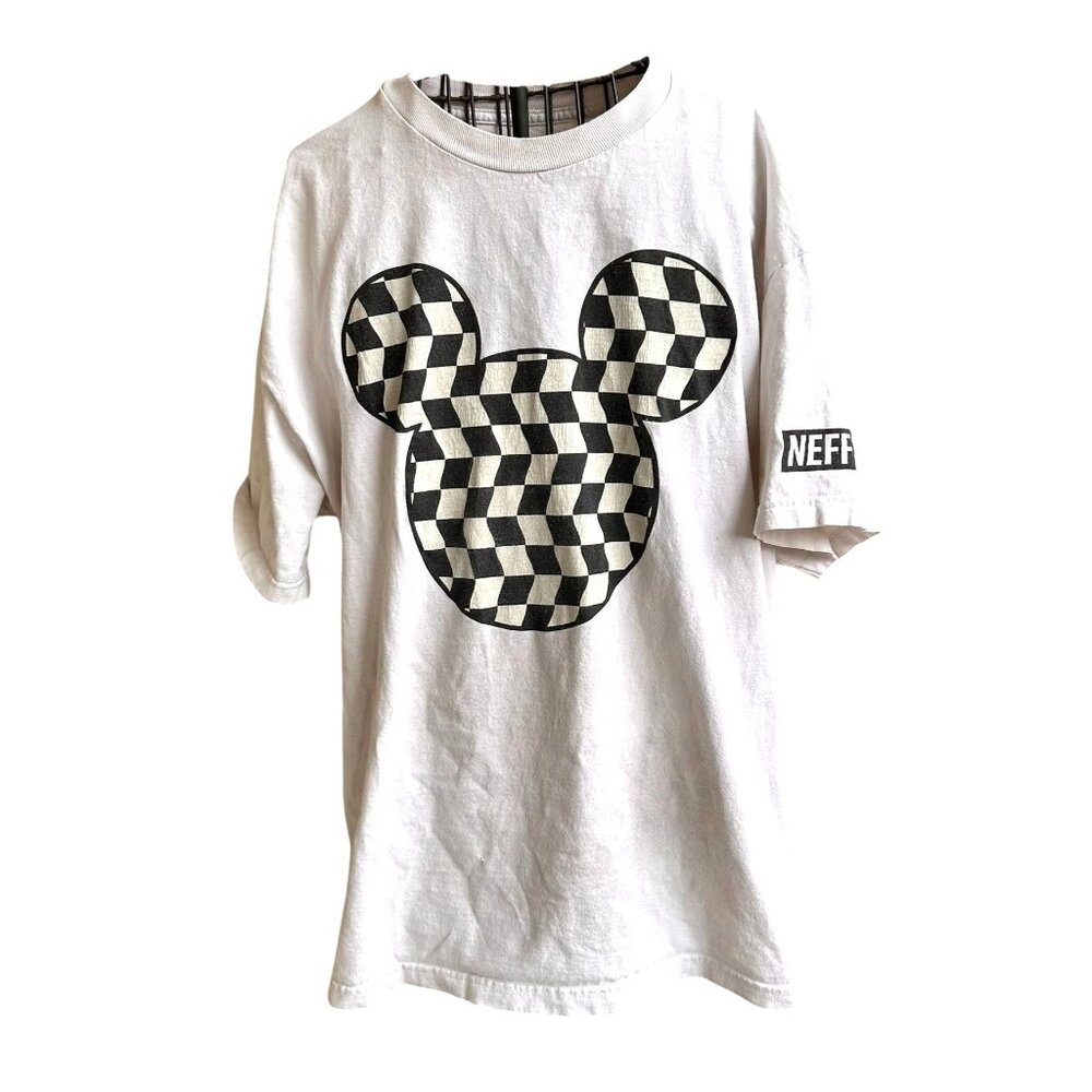 Neff Disney Collection Mickey Mouse Black White Race Flag T Shirt XL Racing READ